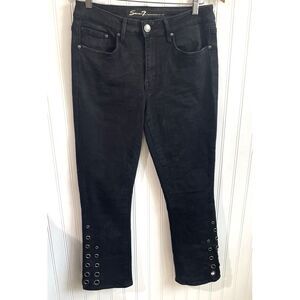 Seven 7 Mid Rise Ankle Boot Jeans Womens 8 Black Grommets Denim Goth Grunge Rock